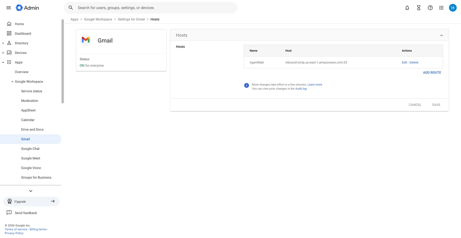 Hosts settings