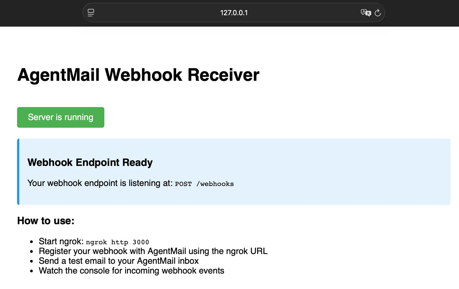 Webhook receiver status page